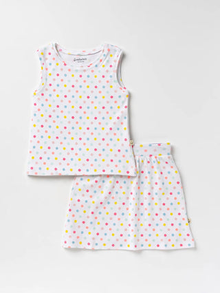 White-&-dot-pattern-sleeveless-coordinated-Skirt-Sets - Kidulan