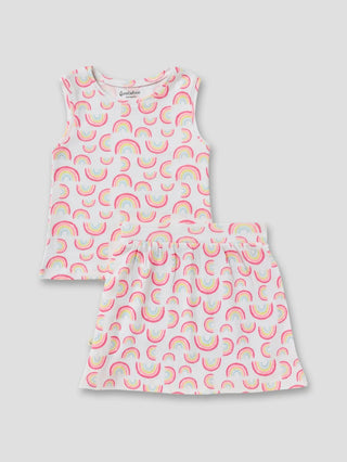 Sleeveless white & graphic pattern Coordinated Skirt Sets for baby girl - Kidulan