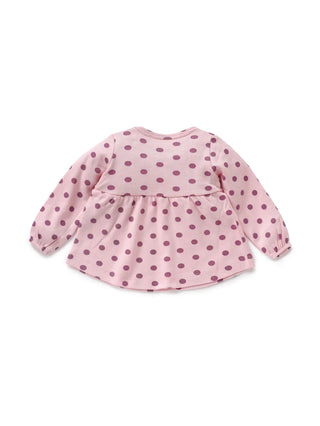 Full sleeve lavender dot pattern in pink frock for baby girls - Kidulan