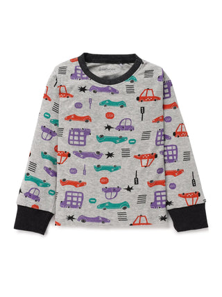 Full sleeve toy car graphic pattern in white pajama set for baby - Kidulan
