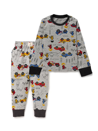 Full sleeve graphic pattern in white with black border pajama set for baby - Kidulan