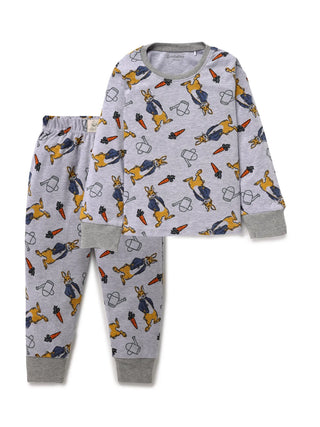 Full sleeve orange rabbit pattern in white pajama set for baby - Kidulan