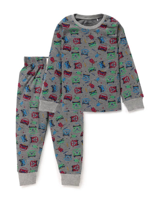 Full sleeve graphic pattern in grey pajama set for baby - Kidulan