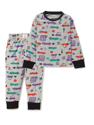 Full sleeve toy car graphic pattern in white pajama set for baby - Kidulan