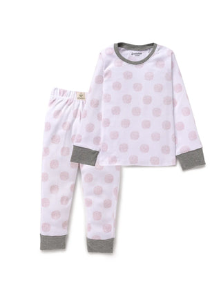 Full sleeve pink dotted pattern in white pajama set for baby - Kidulan