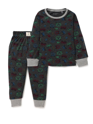 Full sleeve graphic car pattern in white & grey pajama combo for baby - Kidulan