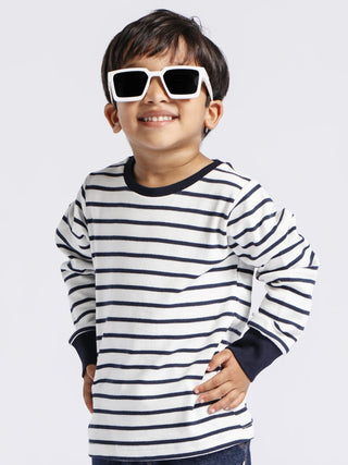 Full sleeve black small line stripe pattern in white cuff t-shirt for baby - Kidulan