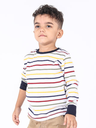 Full sleeve stripe pattern in white cuff t-shirt for baby - Kidulan