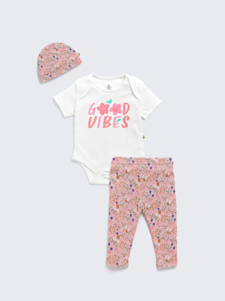 Newborn 'Good Vibes' 3-Piece Bodysuit Set for Baby Girl