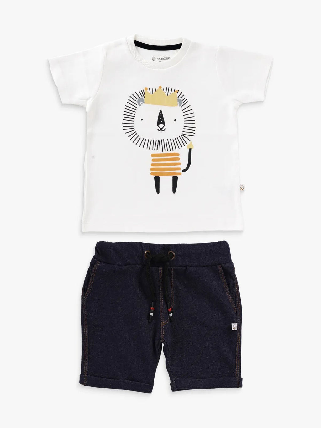 Babyhug Cotton Knit Half Sleeves T-Shirt & Shorts Set Boat Print - Navy Blue main image 1