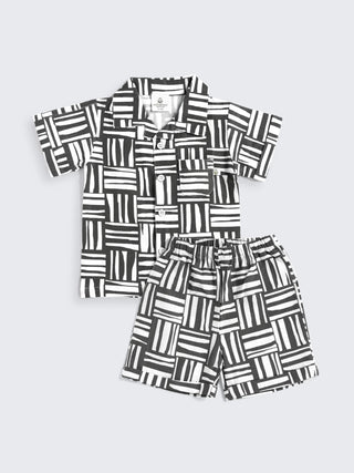 Monochrome Grid Cotton boys Co - ord Set - Kidulan