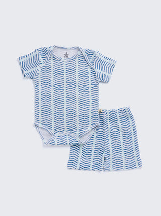Ocean Waves Print Bodysuit & Shorts Summer Set for Baby - Kidulan