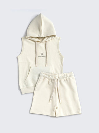 eebabee Boys Solid Sleeveless Hooded Set - Cream Edition - Kidulan
