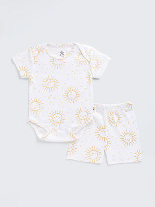 Sunny Smiles Print Bodysuit & Shorts Summer Set for Baby - Kidulan
