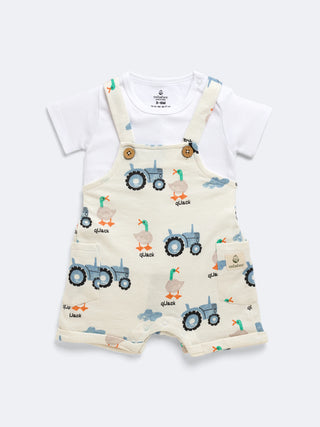 Cotton Dungaree Set with Tractor & Duck Print