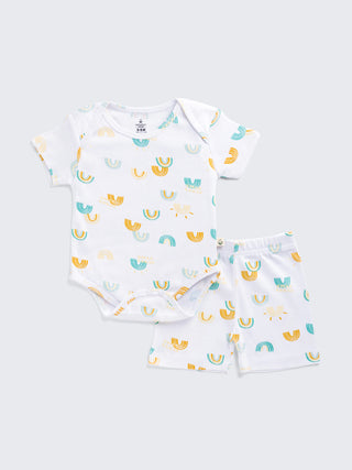 Sunny Rainbow Print Bodysuit & Shorts Summer Set for Baby - Kidulan