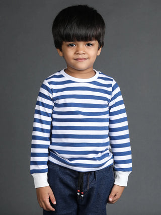 Full sleeve blue & white cuff t-shirt for baby - Kidulan