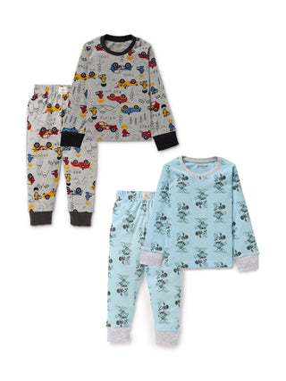 Full sleeve minnie mouse pattern in cyan & black cat pattern in white pajama combo for baby - Kidulan