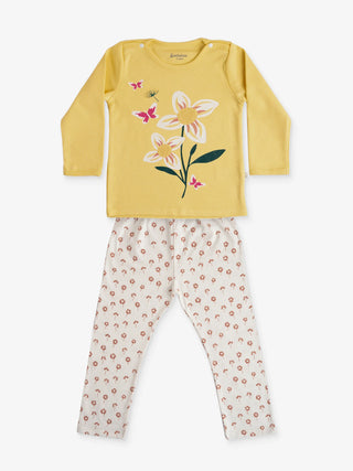 GIRLS BUTTERFLY FULL SLEEVE GRAPHIC TEE WITH STRETCHY LEGGINGS - Kidulan