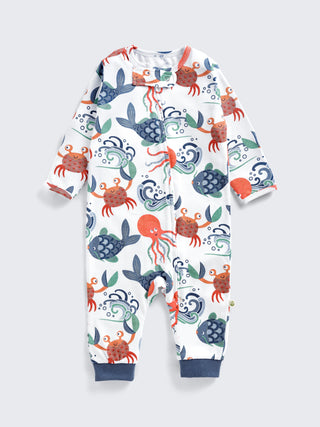 Ocean Friends Print Footless Baby Sleepsuit With 2-Way Zip