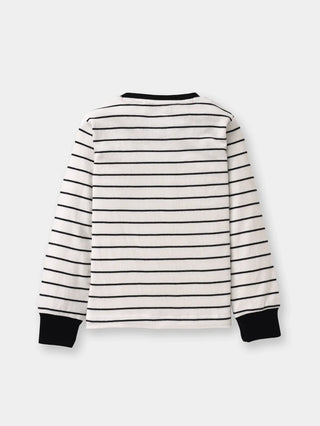 Full sleeve black line stripe pattern in white cuff t-shirt for baby - Kidulan