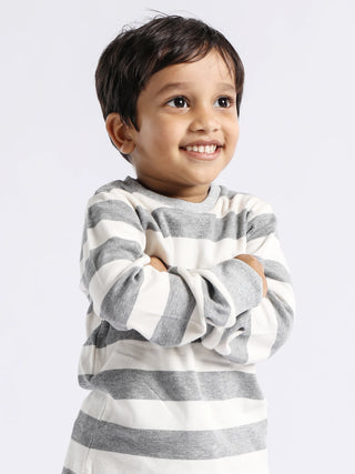 Full sleeve grey & white cuff t-shirt for baby - Kidulan