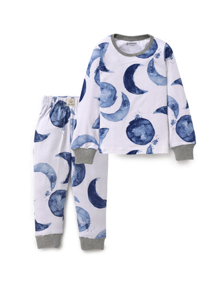Full sleeve blue moon pattern in white pajama set for baby - Kidulan