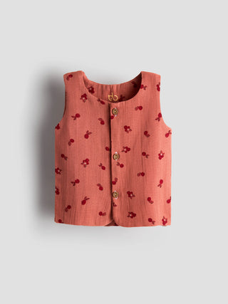 Cherry Bloom Sleeveless Organic Cotton Jabla - Kidulan