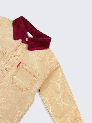 Boys Crinkle Shirt with Corduroy Collar - Kidulan