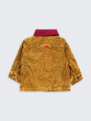 Boys Crinkled Golden Shirt with Red Corduroy Collar - Kidulan