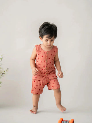 Cherry Bloom Sleeveless Organic Cotton Jabla - Kidulan