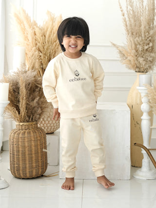 Unisex Solid Sweatshirt & Jogger Set - Classic Cream - Kidulan