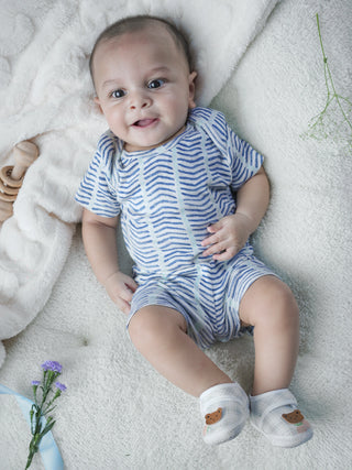 Ocean Waves Print Bodysuit & Shorts Summer Set for Baby - Kidulan