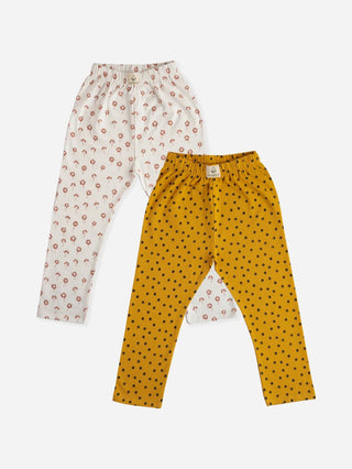 Graphic pattern in white & yellow leggings combo for baby girl - Kidulan