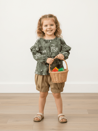 Olive color Top & Corduroy Shorts Set - Kidulan