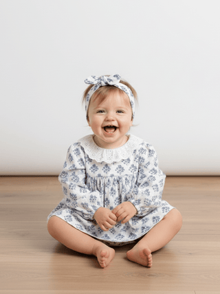 Vintage Floral Frock with Lace Collar & Bow Headband - Kidulan