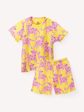 Playful Pink Cat Summer co-ord sets for girls - Kidulan