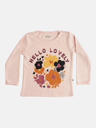 GIRLS HELLO LOVELY FULL SLEEVE GRAPHIC TEE WITH STRETCHY LEGGINGS - Kidulan