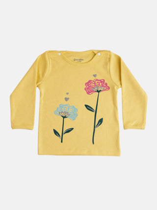 GIRLS MY CUTE FLOWERS FULL SLEEVE GRAPHIC TEE WITH STRETCHY LEGGINGS - Kidulan