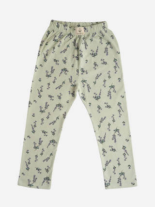 Half sleeve pink & lavender flower pattern in green t-shirt with leggings for baby girls - Kidulan