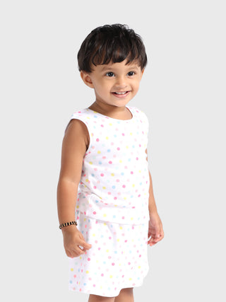 White-&-dot-pattern-sleeveless-coordinated-Skirt-Sets - Kidulan