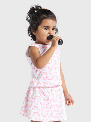 Sleeveless white & graphic pattern Coordinated Skirt Sets for baby girl - Kidulan