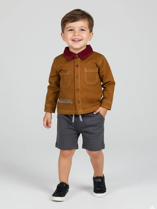 Boys Rust Shirt with Corduroy Collar & Back Graphic - Kidulan