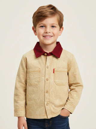 Boys Crinkle Shirt with Corduroy Collar - Kidulan