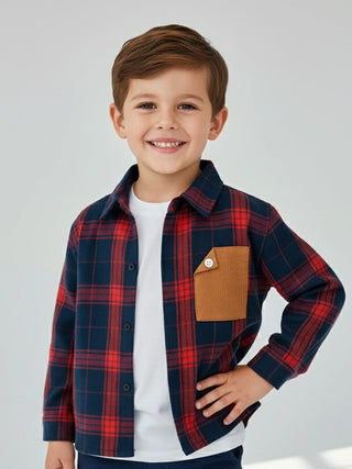 Boys Navy & Red Check Shirt - Kidulan