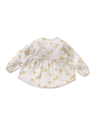 Full sleeve yellow & grey dot pattern frock for baby girls - Kidulan