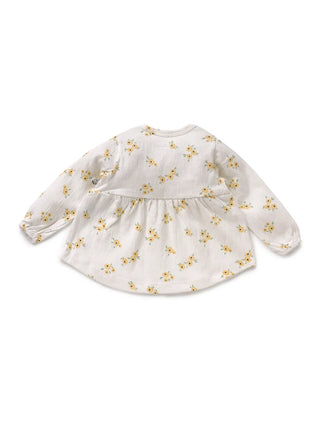 Full sleeve yellow & grey dot pattern frock for baby girls