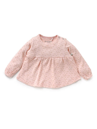 Full sleeve pink & grey dot pattern frock for baby girls - Kidulan