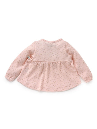 Full sleeve pink & grey dot pattern frock for baby girls - Kidulan