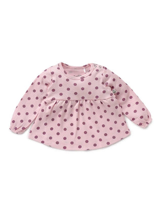 Full sleeve lavender dot pattern in pink frock for baby girls - Kidulan